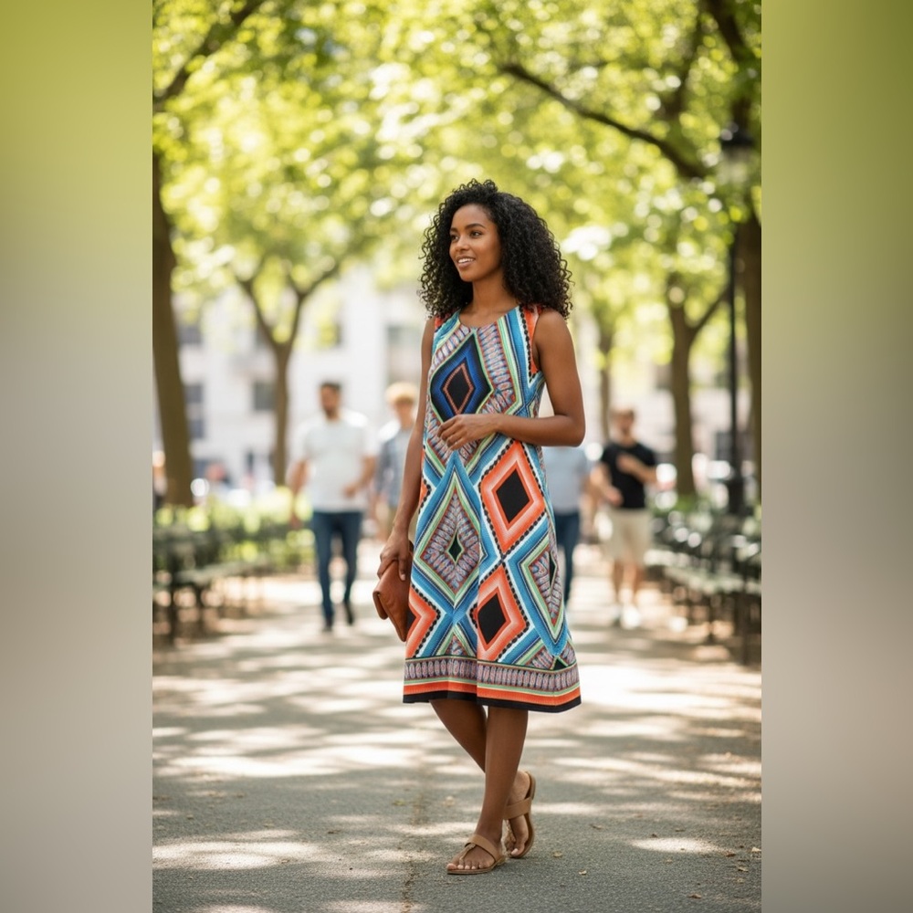 Vivid Geometric Print Dress with Eye-Catching Colors